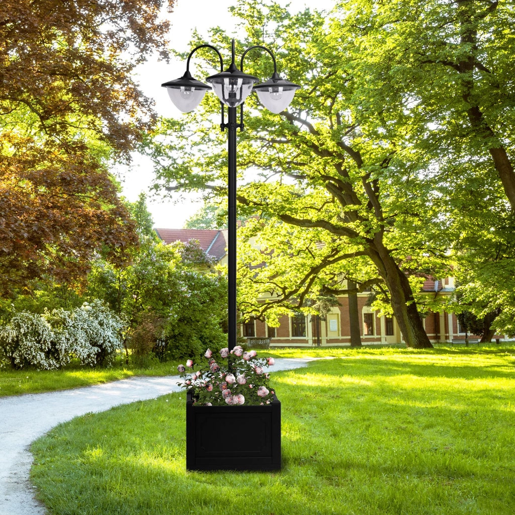 Lampada solare da giardino con 3 paralumi base con portavaso in plastica nera accensione automatica 189 × 60 × 55 cm
