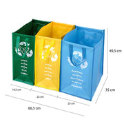 BORSE PER LA RACCOLTA DIFFERENZIATA PER INTERNO ED ESTERNO LAVABILI DIMENSIONI 66,5X35X49,5H CM