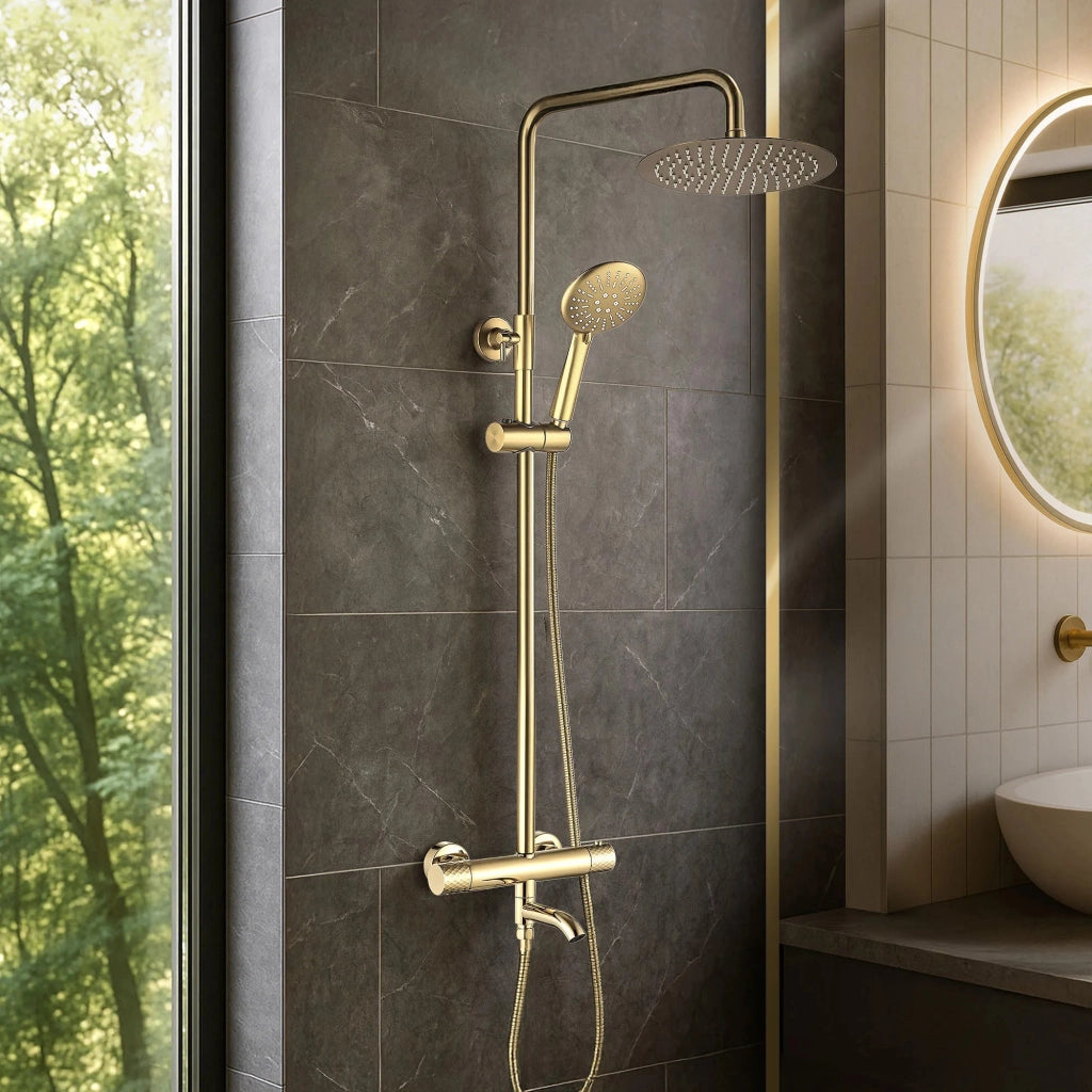 Set Doccia Da Incasso Con Termostatato Lungo Diamond Gold