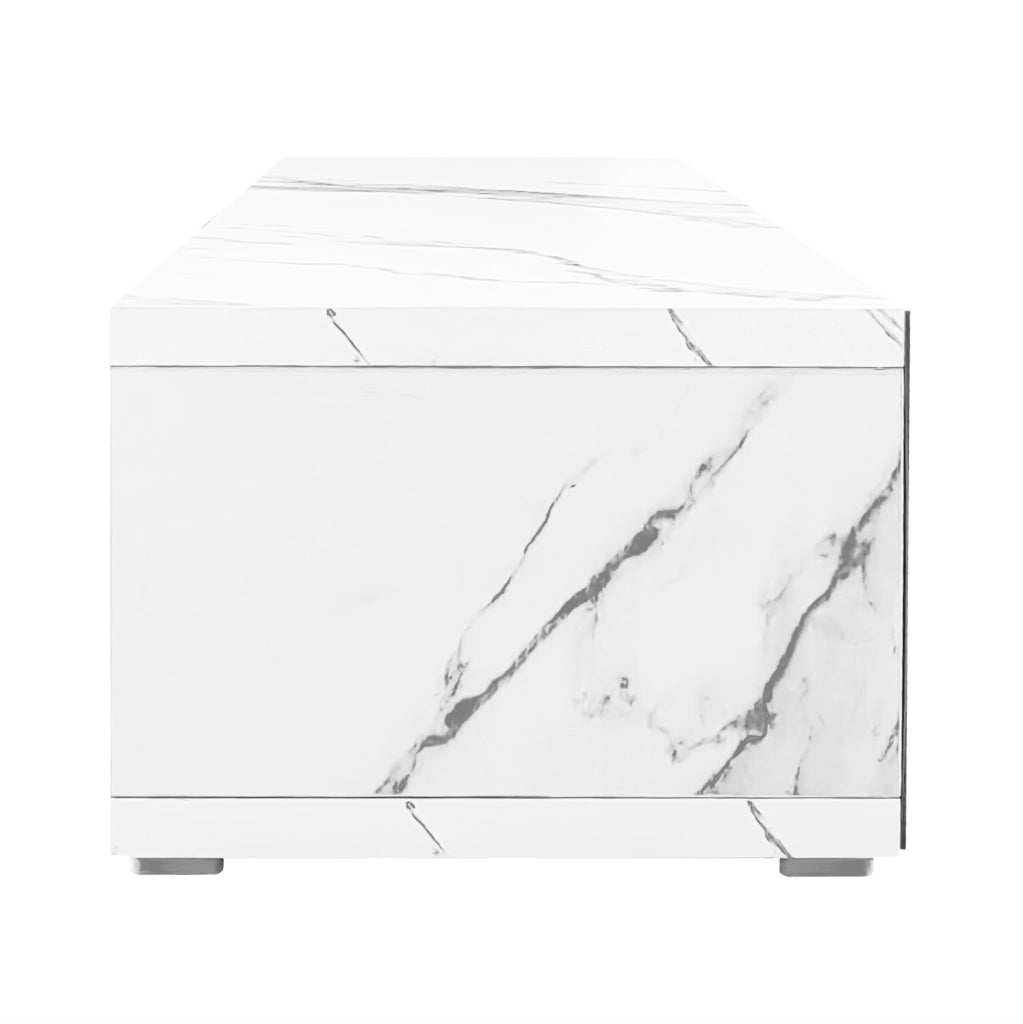 Mobile TV estensibile 140-260 cm girevole in MDF e pannello truciolare nero e marmo bianco