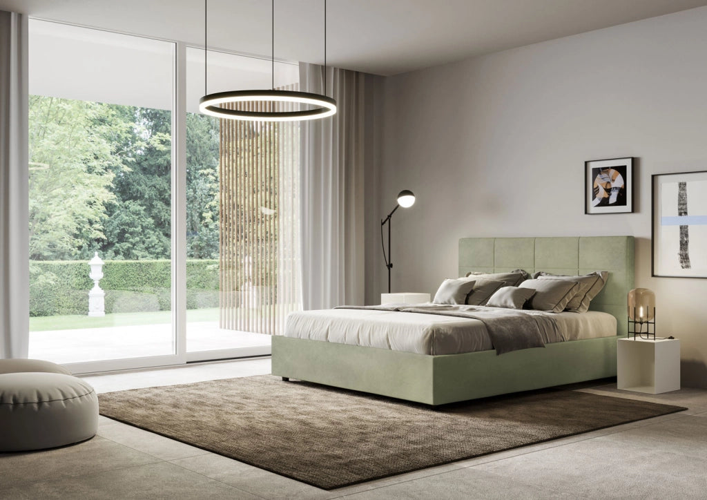 BS COM Letto una piazza e mezza contenitore imbottito 130x200 microfibra tè verde