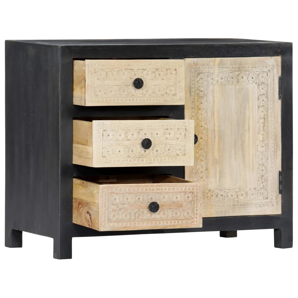 Credenza Intagliata a Mano Grigio 75x35x60 cm Massello di Mango 282724