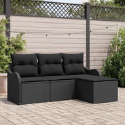 Set Divano da Giardino con cuscino 4 pz-Sofa da Giardino-Divanetto da esterno Nero polyrattan 727749