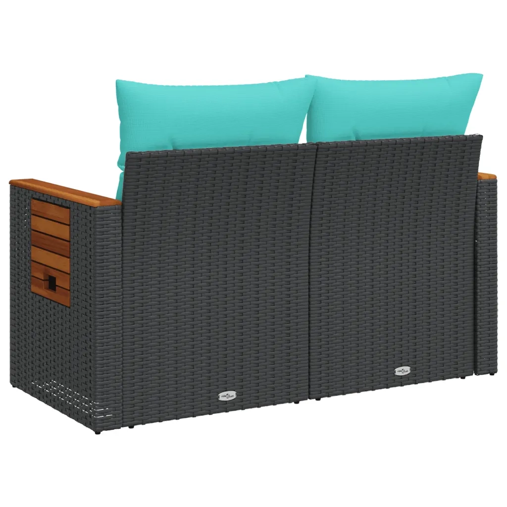 Divano da giardino con cuscini 2 posti nero in polyrattan 366036