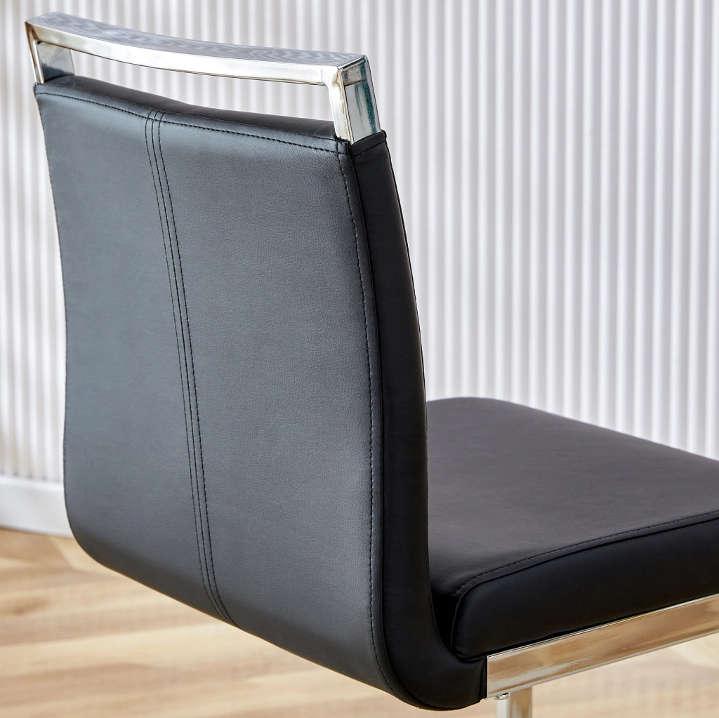 Set di 2 sgabelli da bar neri in stile nordico con gambe in metallo argento e seduta in PU