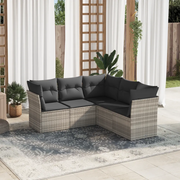 Set Divano da Giardino 5pz con Cuscini Grigio Chiaro Polyrattan
