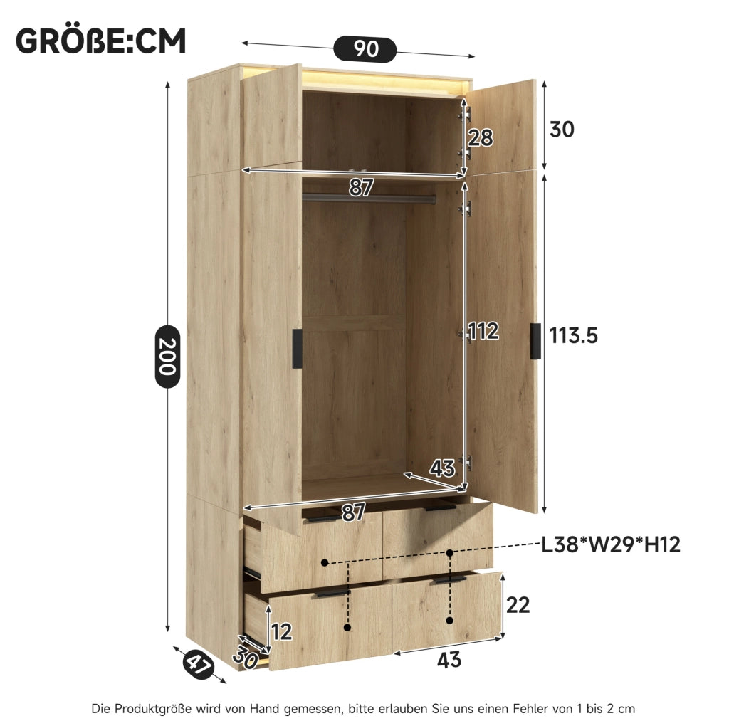 Set guardaroba da ingresso con LED; specchio e panca imbottita; 180 ¡Á 47 ¡Á 200 cm; MDF