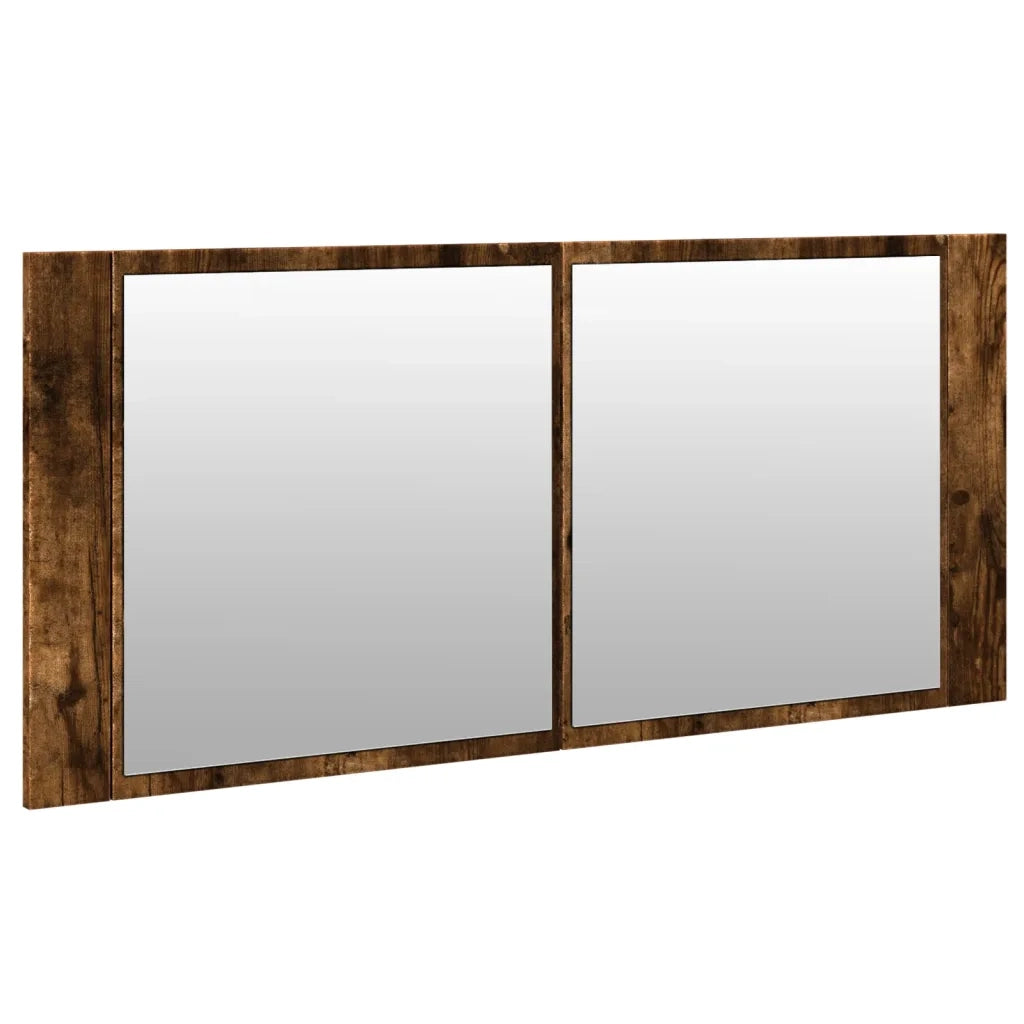 Armadietto a Specchio con LED-Mobiletto a specchio Rovere Fumo 100x12x45 cm