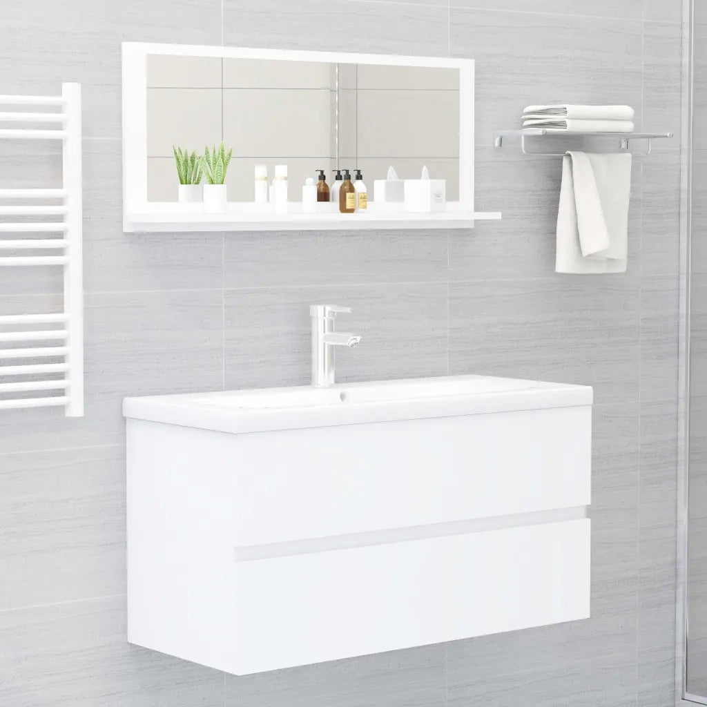 Specchio da Bagno-Specchio per Bagno Bianco 90x10,5x37 cm in Legno Multistrato