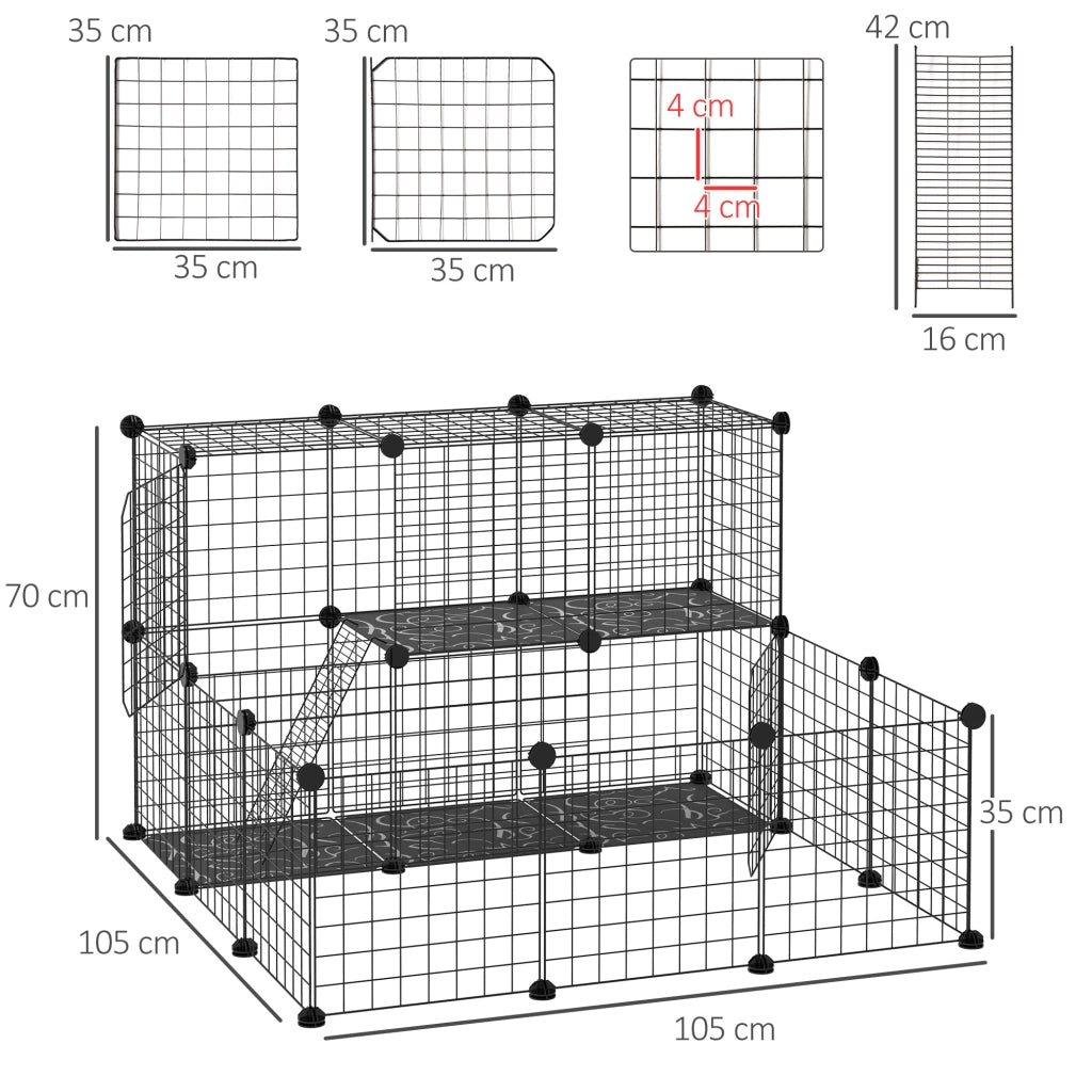 Recinto per Animali Domestici Modulabile ¨C Minimal ¨C 105x105x70 cm Nero