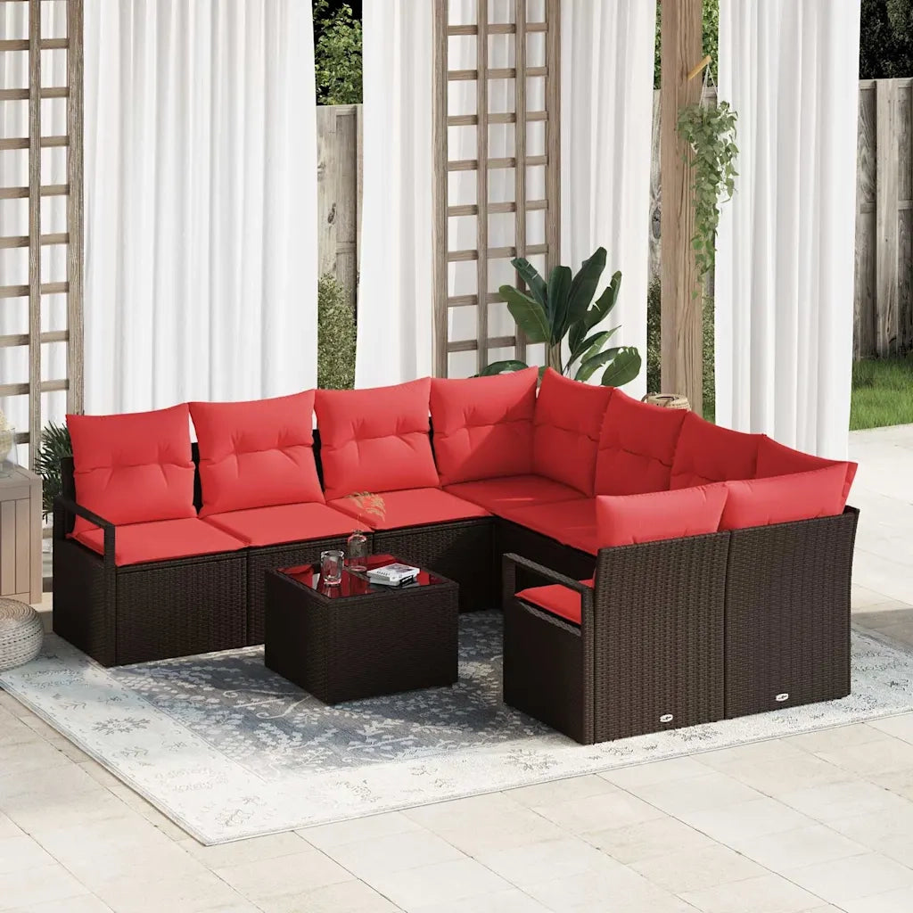 Set di divani con cuscino 9 pcs Beige e Rosso polyrattan 3354993