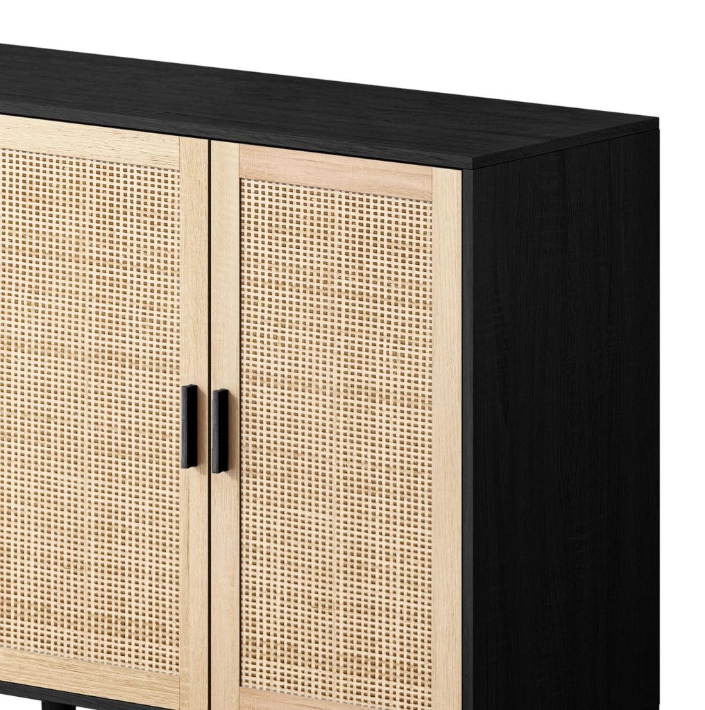 Mobile contenitore 4 ante in rattan 158 x 40 x 88 cm in truciolare nero