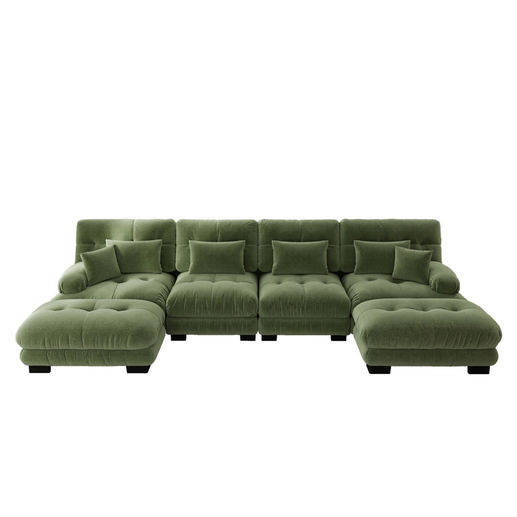 Divano Angolare U 4 Posti con Poggiapiedi ¨C Xylo ¨C Chenille Verde