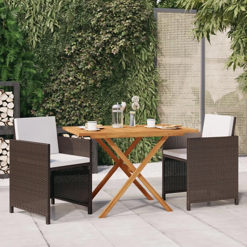 Set da Pranzo per Giardino 3 pz | Set Salotto da Giardino con Cuscini Marrone