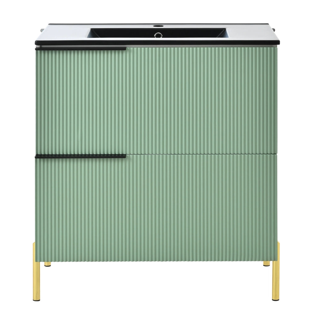 Mobile lavabo da bagno con lavabo in ceramica e cassetti in MDF verde