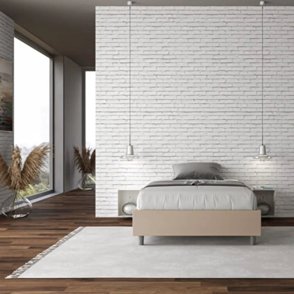 Letto una piazza e mezza contenitore imbottito 120x190 similpelle tortora Azelia