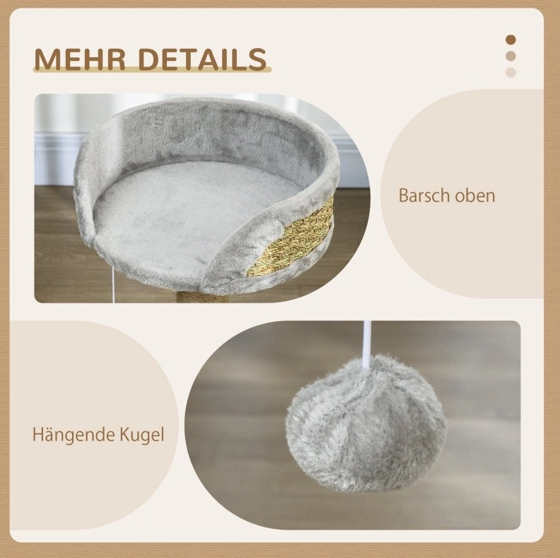Tiragraffi compatto grigio con cuccia e pallina, 49 cm