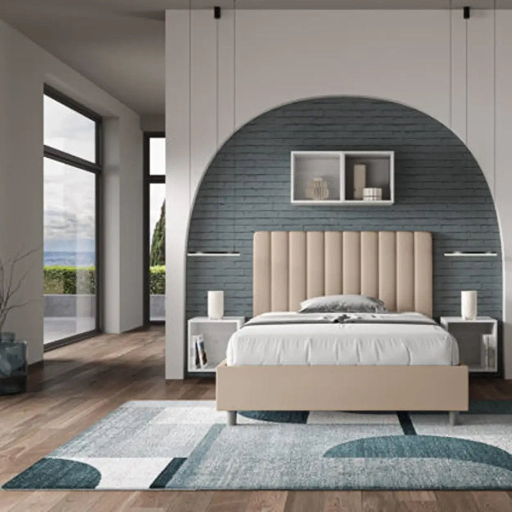 Letto una piazza e mezza contenitore imbottito 120x190 similpelle tortora Agueda