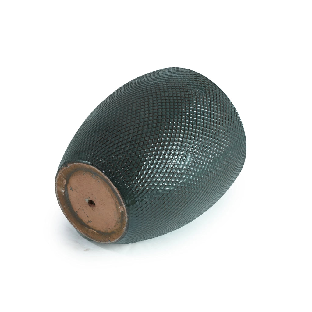 Vaso da fiori in ceramica Ø 46 cm alto 53 cm con rilievo a rombi verde scuro lucido per giardino e terrazza