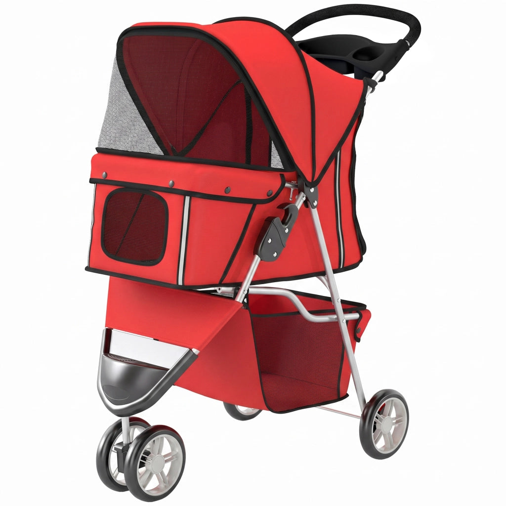 Passeggino per Cani Piccoli Pieghevole con Portabicchieri, Cestino Portaoggetti, per Animali fino 10 kg, Rosso