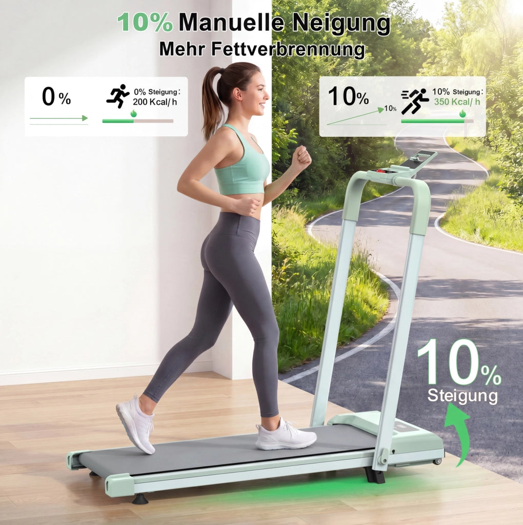 Tapis roulant pieghevole 3 in 1 verde con inclinazione 10%