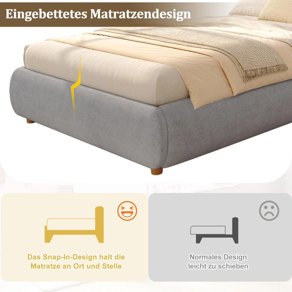 DESMIU Letto Bambino 90 × 200 cm con contenitore idraulico, testiera imbottita e senza materasso, in lino, grigio