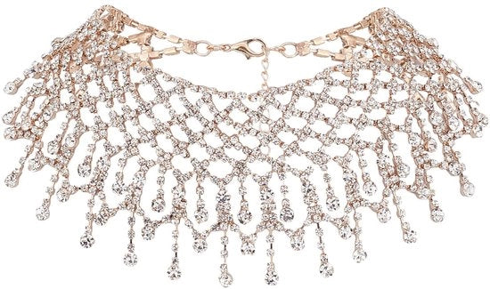 Accessori per Donna - Collare con Pizzo - Gioielli di Lusso - Platino/Rosso - Festa e Matrimonio - Collana a Catena con Cristallo - Accessori per Signora