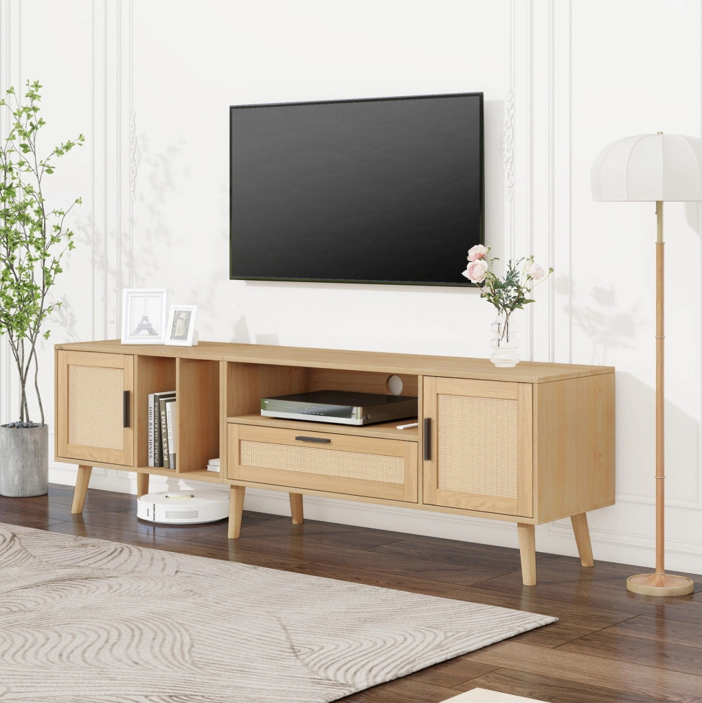 Mobile TV 180 cm in pannello truciolare rovere con 2 ante, cassetto e passacavi