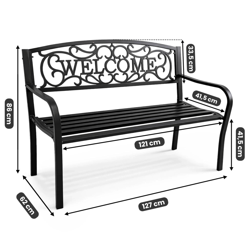Panchina da giardino nera IRYS con gambe in acciaio e schienale in ghisa larghezza 127 cm