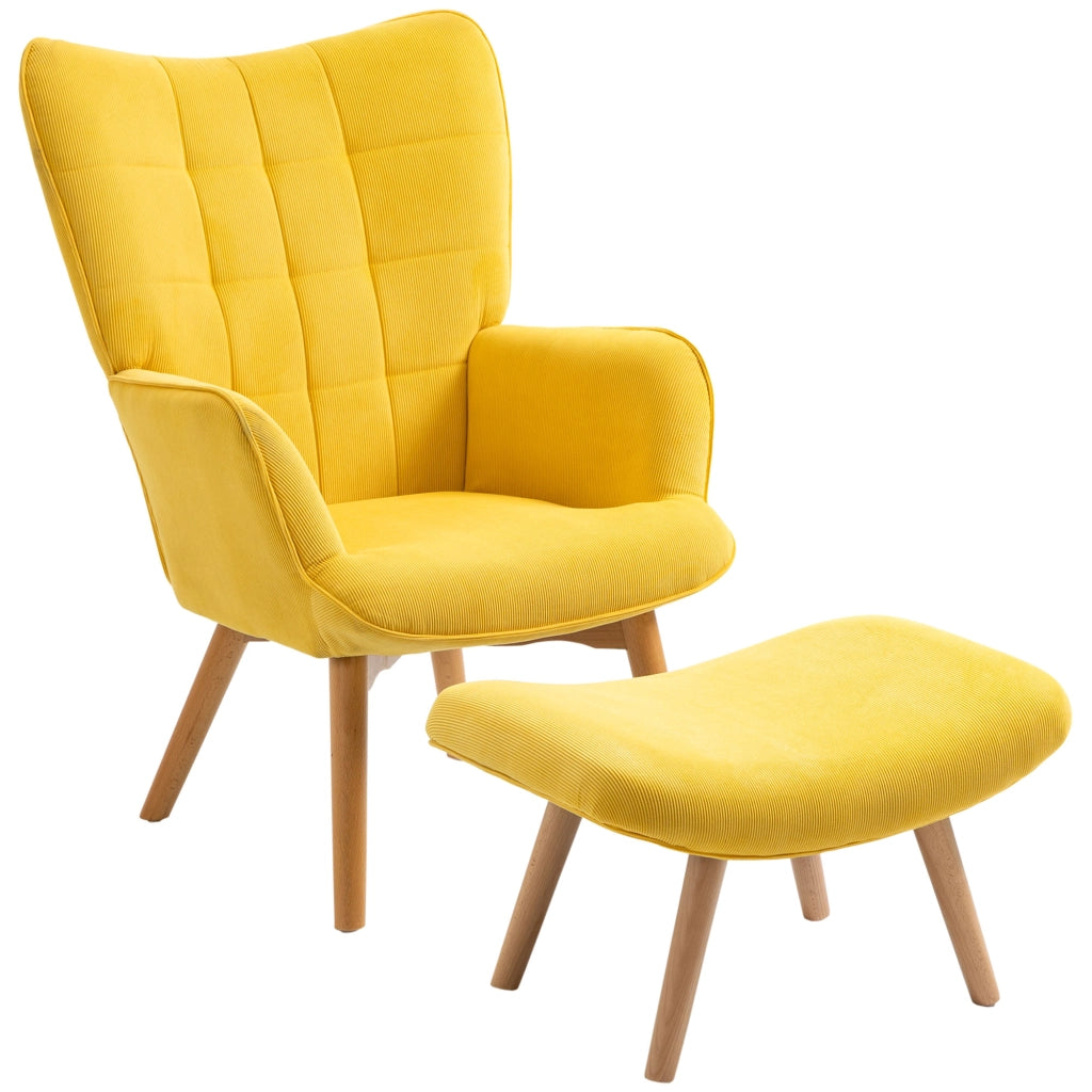 Poltrona Relax con Poggiapiedi in Tessuto e Gambe in Legno ¨C Minimal ¨C Giallo