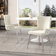 SEDIA Imbottita in Velluto Beige e Metallo Set da 2 pezzi