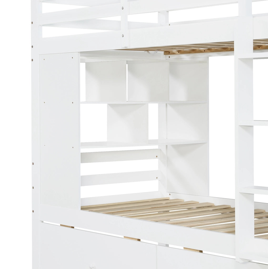Letto a castello 90x200 cm bianco con 2 cassetti e ripiano integrato