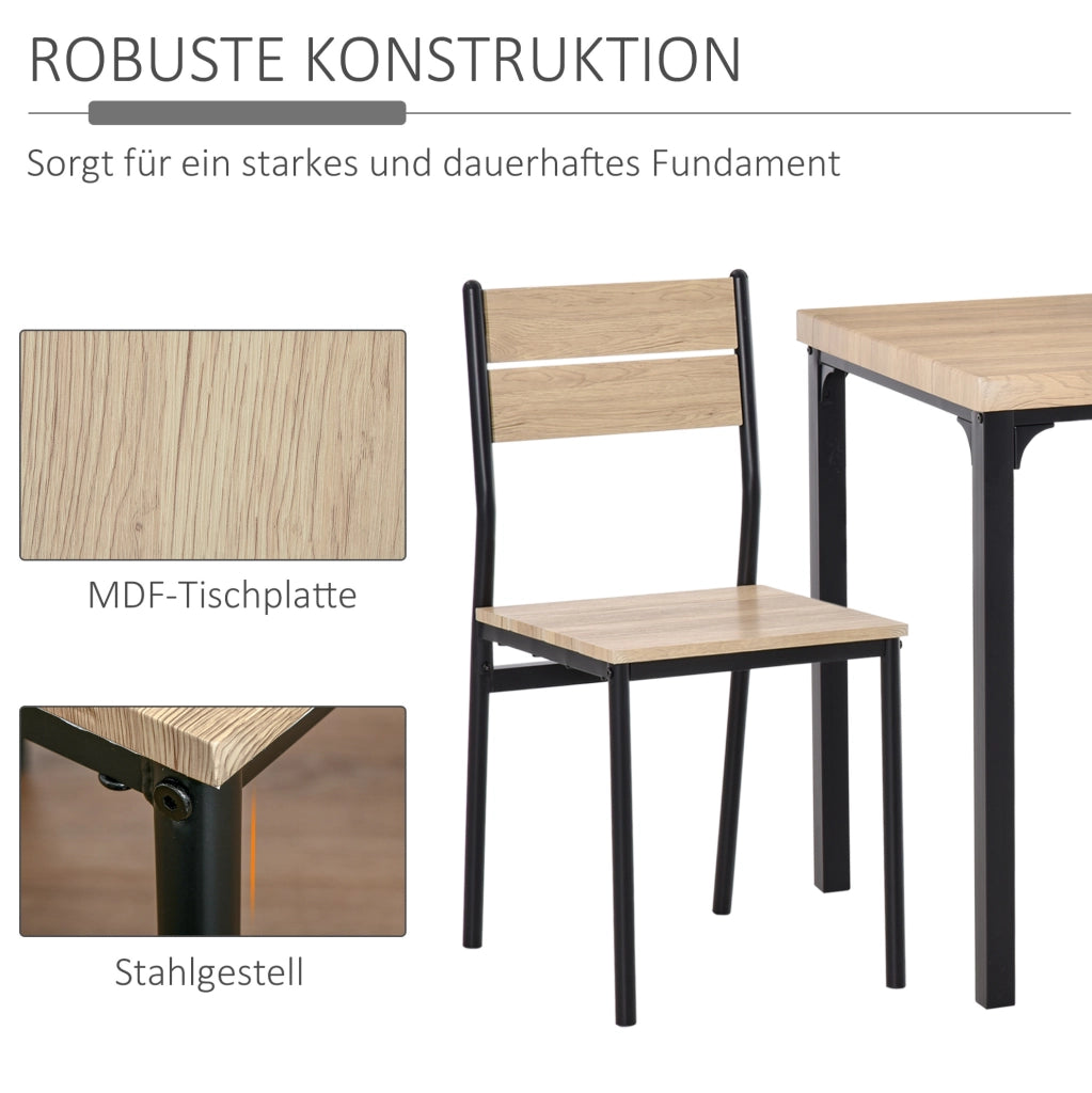 Set tavolo e sedie in stile rustico naturale e nero