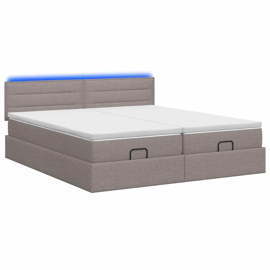 Letto Ottomano con Materasso e LED Tortora 160 x 200 cm Tessuto 3457249