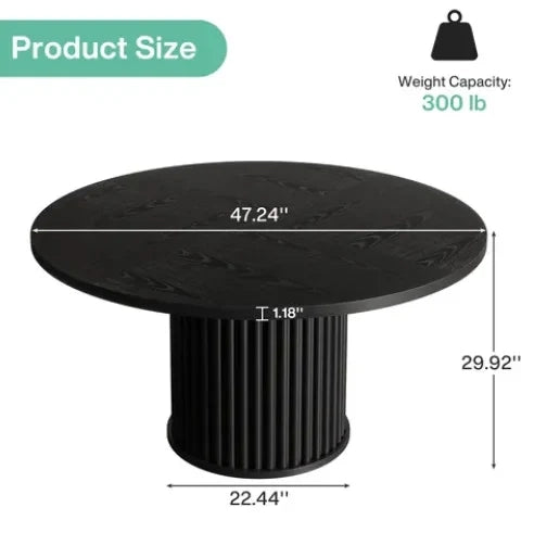 Tavolo da pranzo rotondo 120x120x76,5 cm in MDF nero per 6 persone