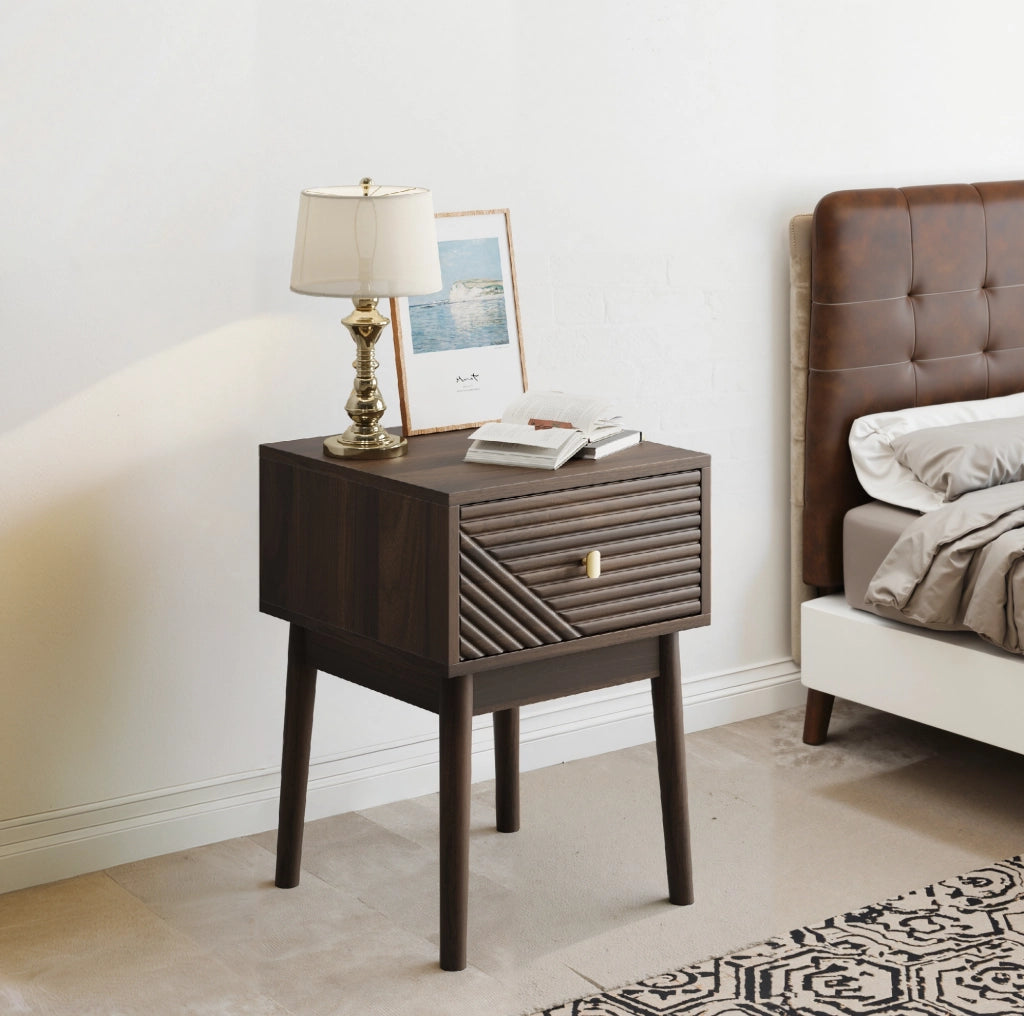 Comodino ULEVR 40x40x55 cm con 2 cassetti, maniglie in metallo e finitura noce