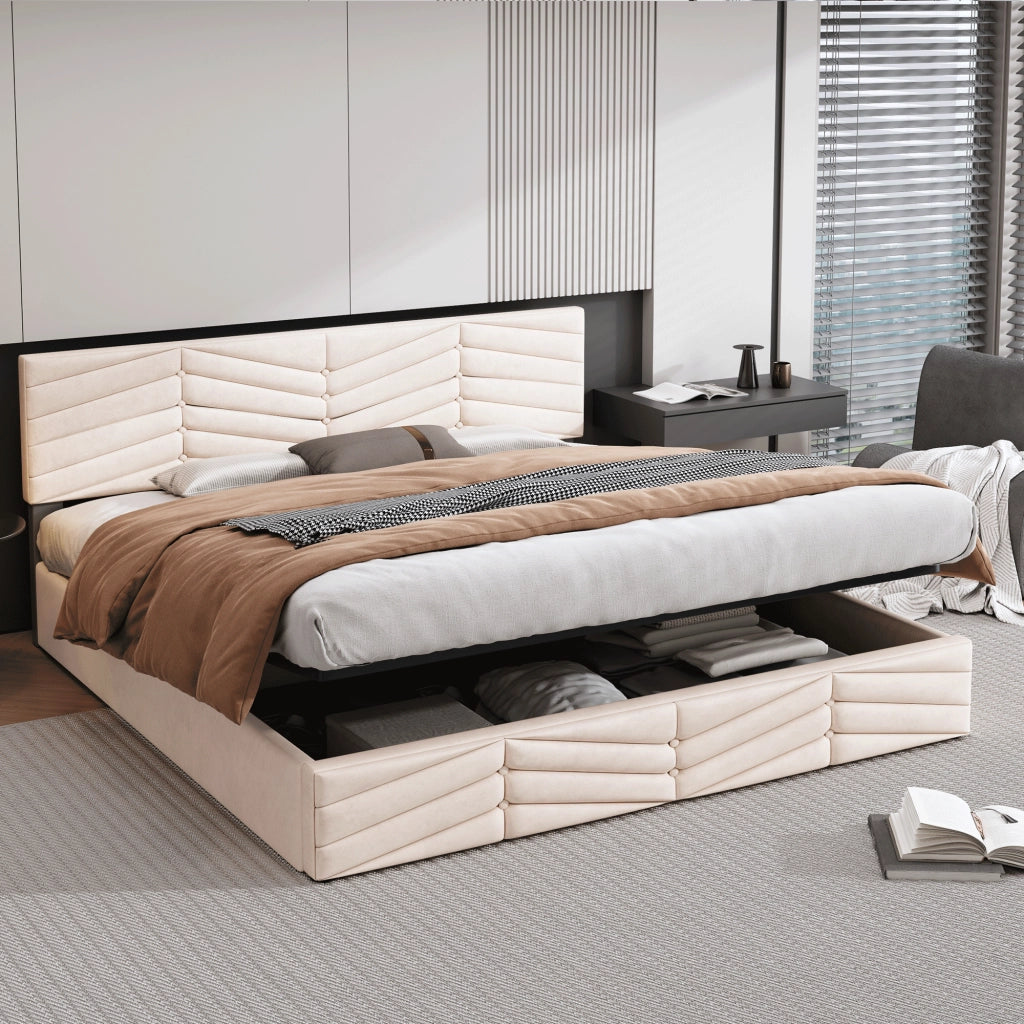 letto imbottito velluto beige 160 x 200 cm