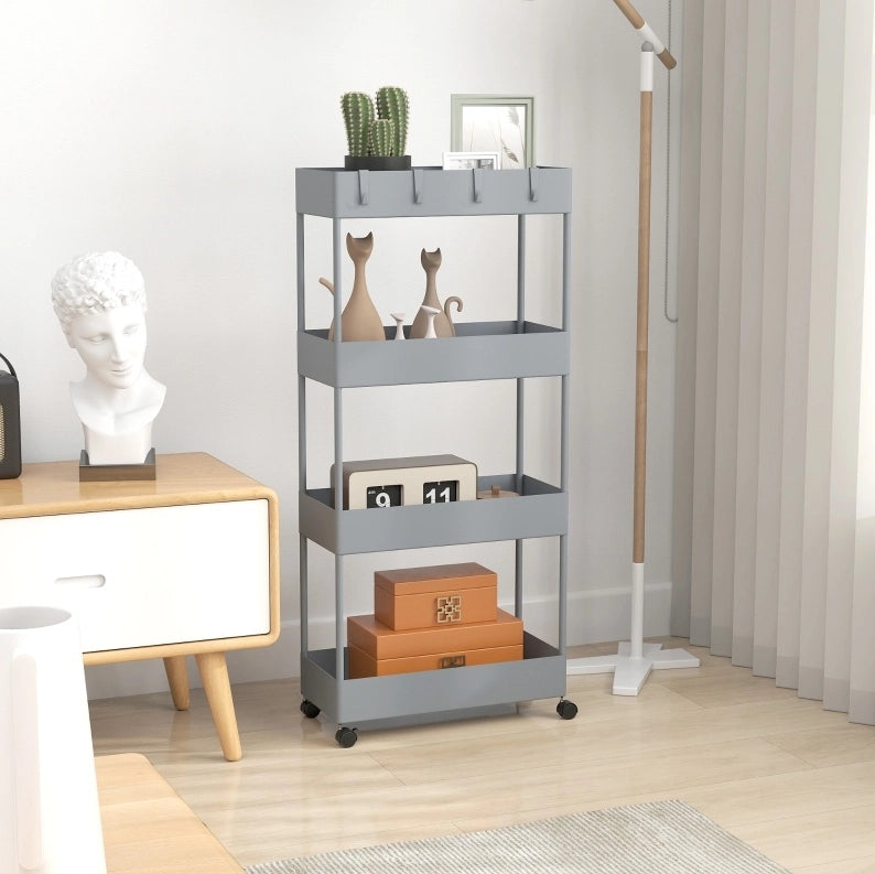 Carrello cucina a 4 ripiani con ruote, grigio