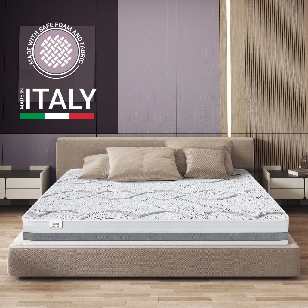 Materasso Matrimoniale Francese 140x220 cm a Media Rigidita' | Altezza 25 cm | Tessuto Anallergico e Traspirante | Proprieta' Ortopediche e Automodellanti | Prodotto in Italia
