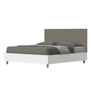BS COM Letto matrimoniale con rete 160x200 bianco frassino testata similpelle cappuccino