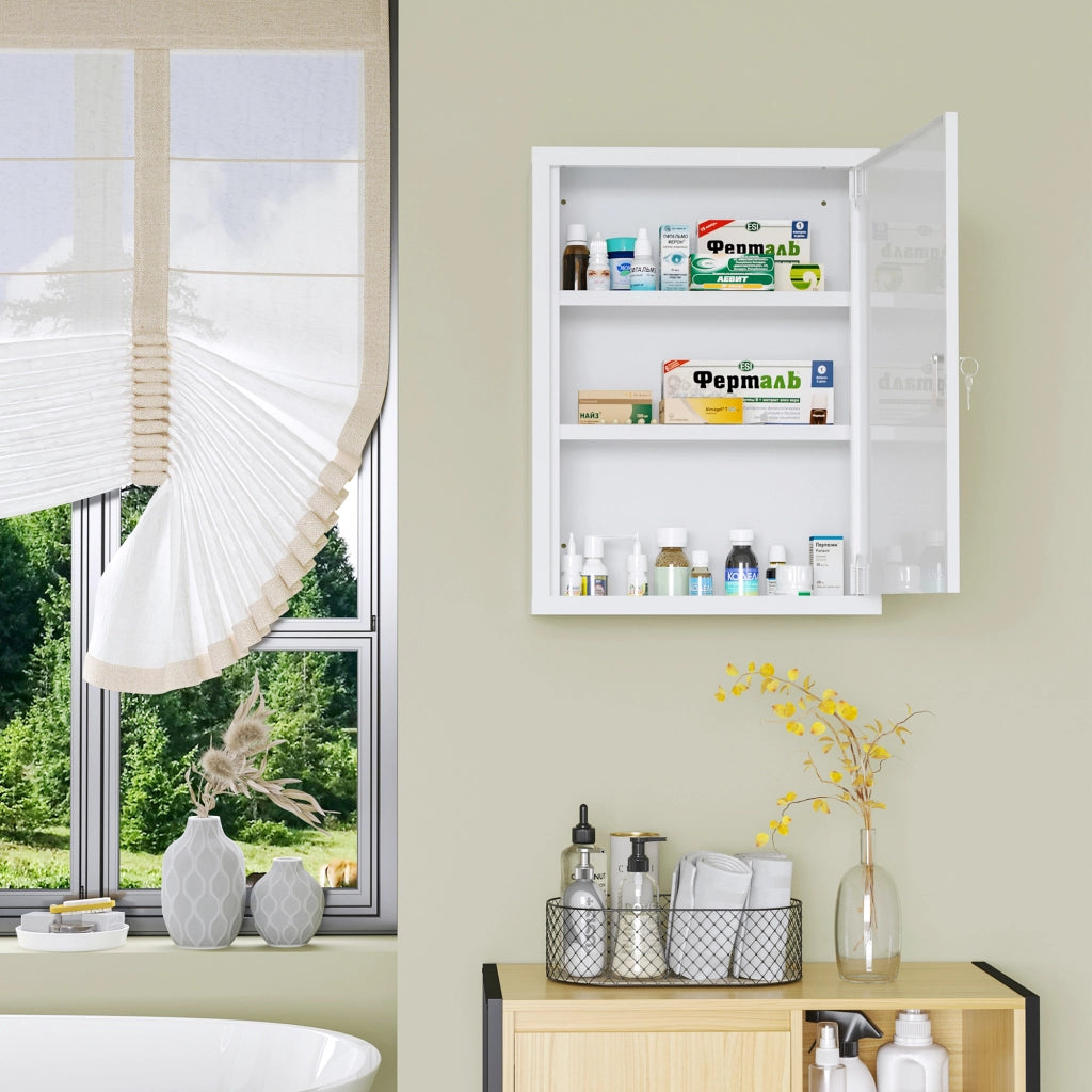 Armadietto Medicinali da Parete ¨C Xylo ¨C Acciaio Bianco con 3 Ripiani 40x15x53,5 cm