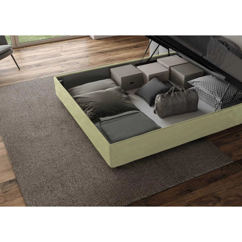 Letto imbottito Piazza e mezzo 130x210 cm Agueda - Contenitore,Microfibra,Tè verde