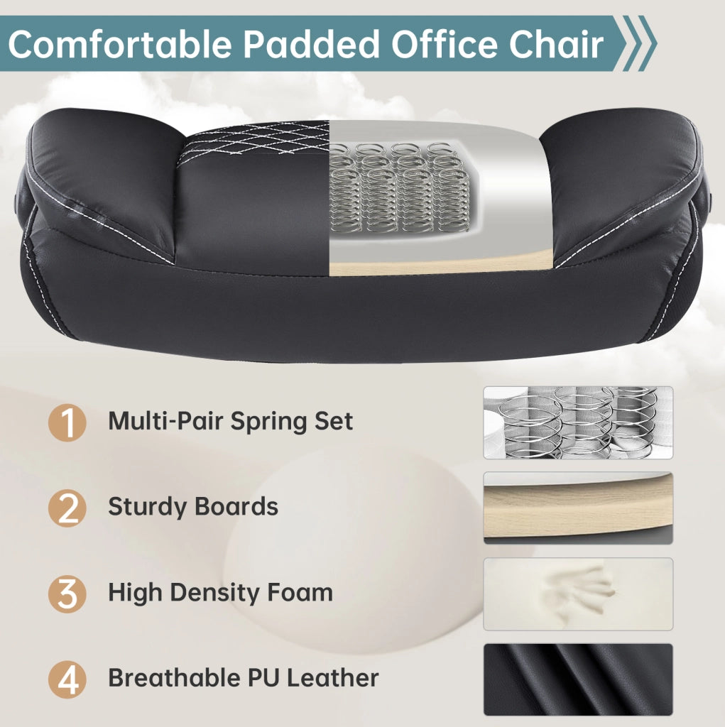 Sedia da ufficio ergonomica in similpelle nera con supporto lombare e braccioli ribaltabili