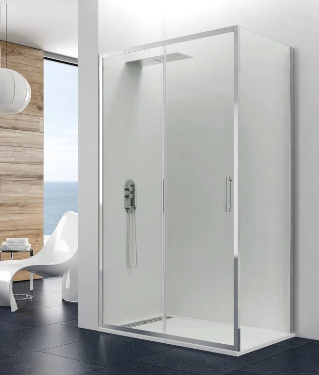 Box doccia angolare PRESTIGE fisso + scorrevole + laterale fisso 100x80 cm (97,4-100,4/76-79) cromo lucido vetro trasparente