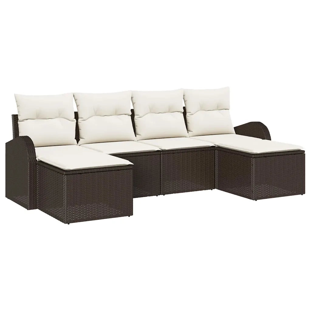Set di divani con cuscino 6 pcs Marrone e bianco polyrattan