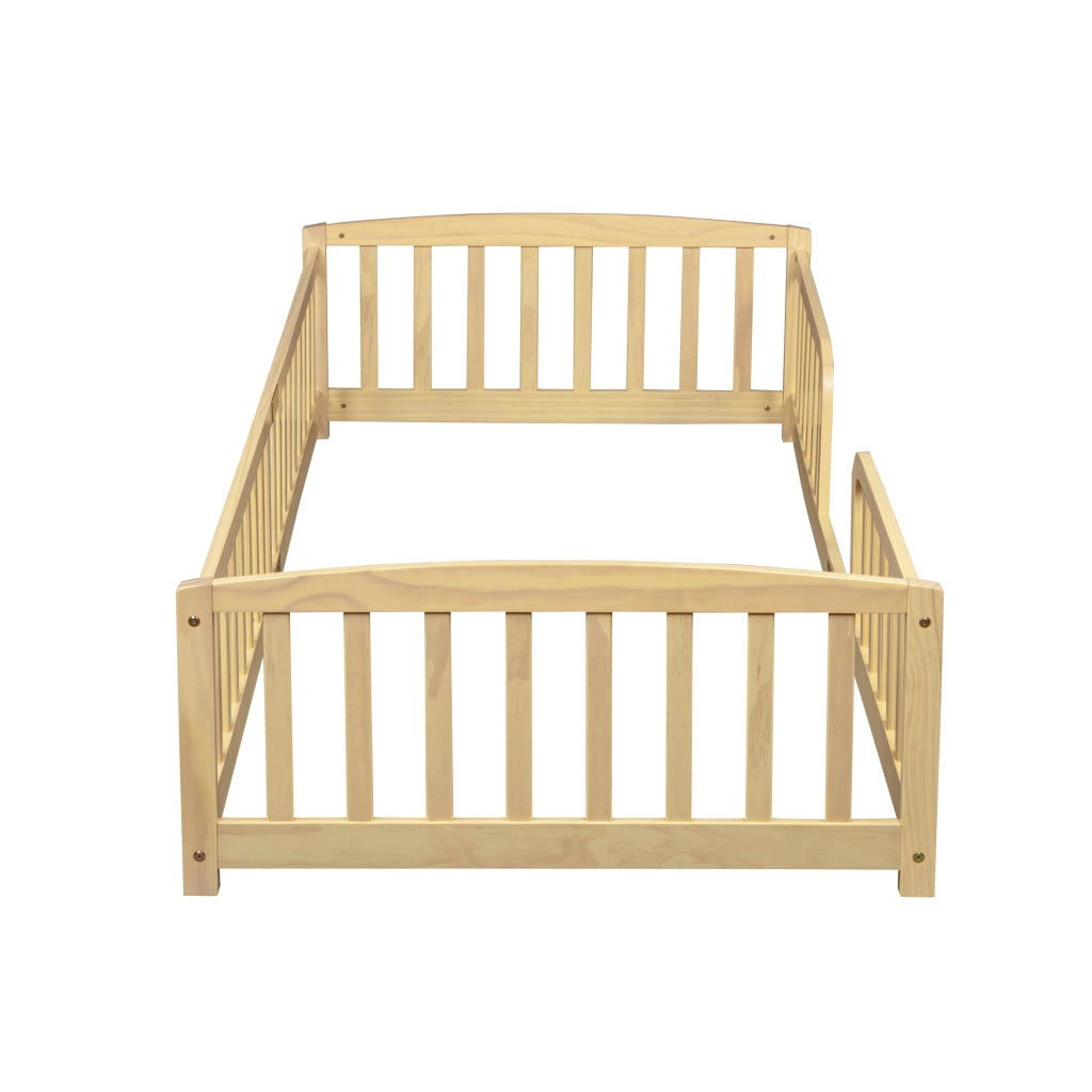 Letto per bambini singolo 90 × 200 cm con barriera e ingresso centrale, senza materasso, in pino naturale
