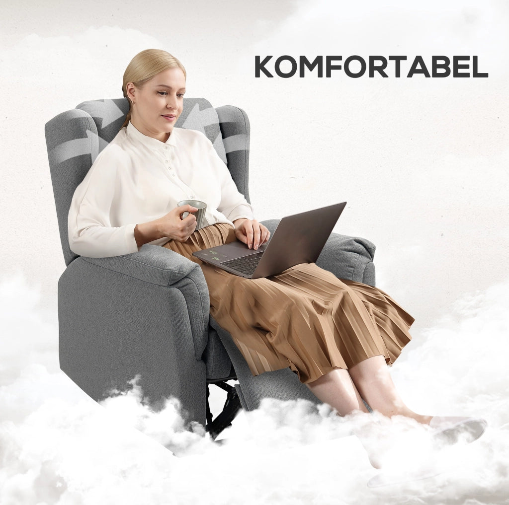 Poltrona relax con funzione reclinabile fino a 160°, struttura a molle, imbottitura traspirante, 80x94x101 cm, grigio scuro