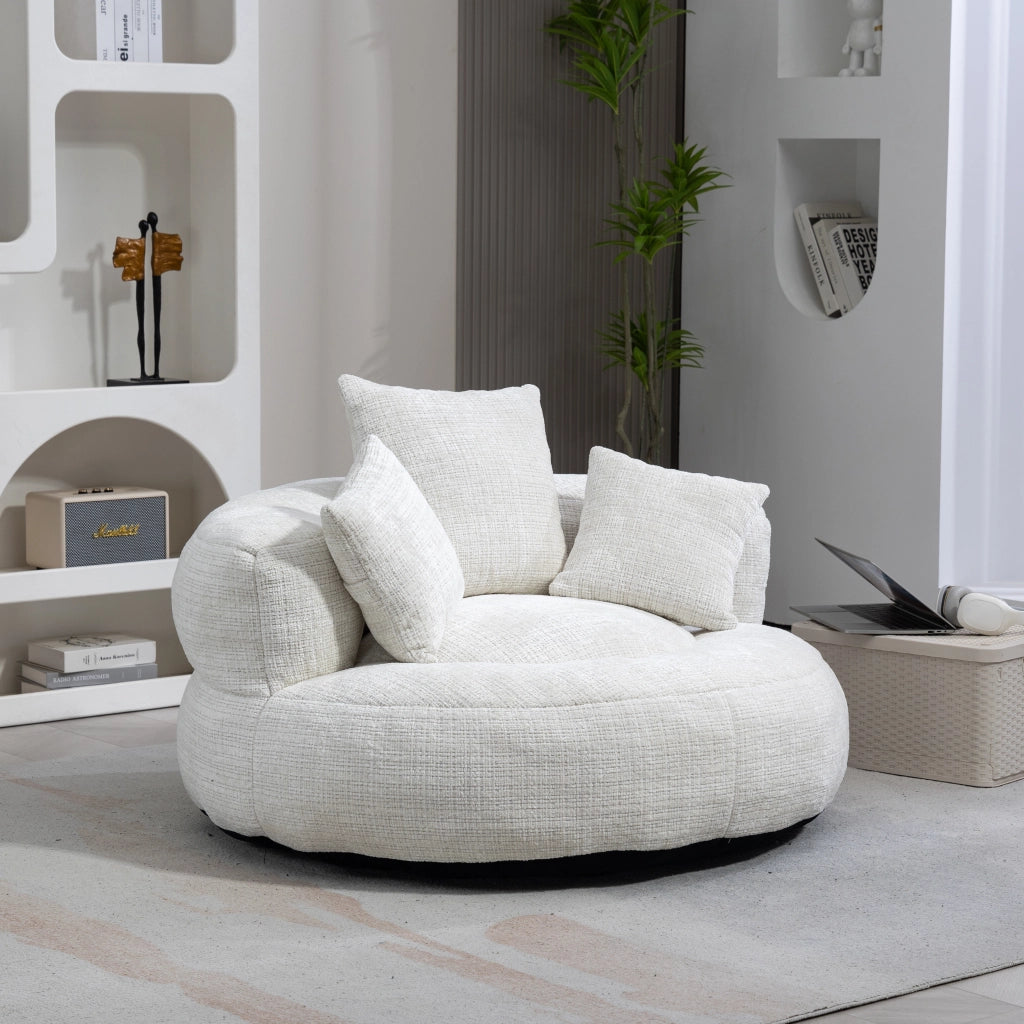 Pouf gigante in ciniglia beige; poltrona relax con schienale alto; 108x108x52 cm