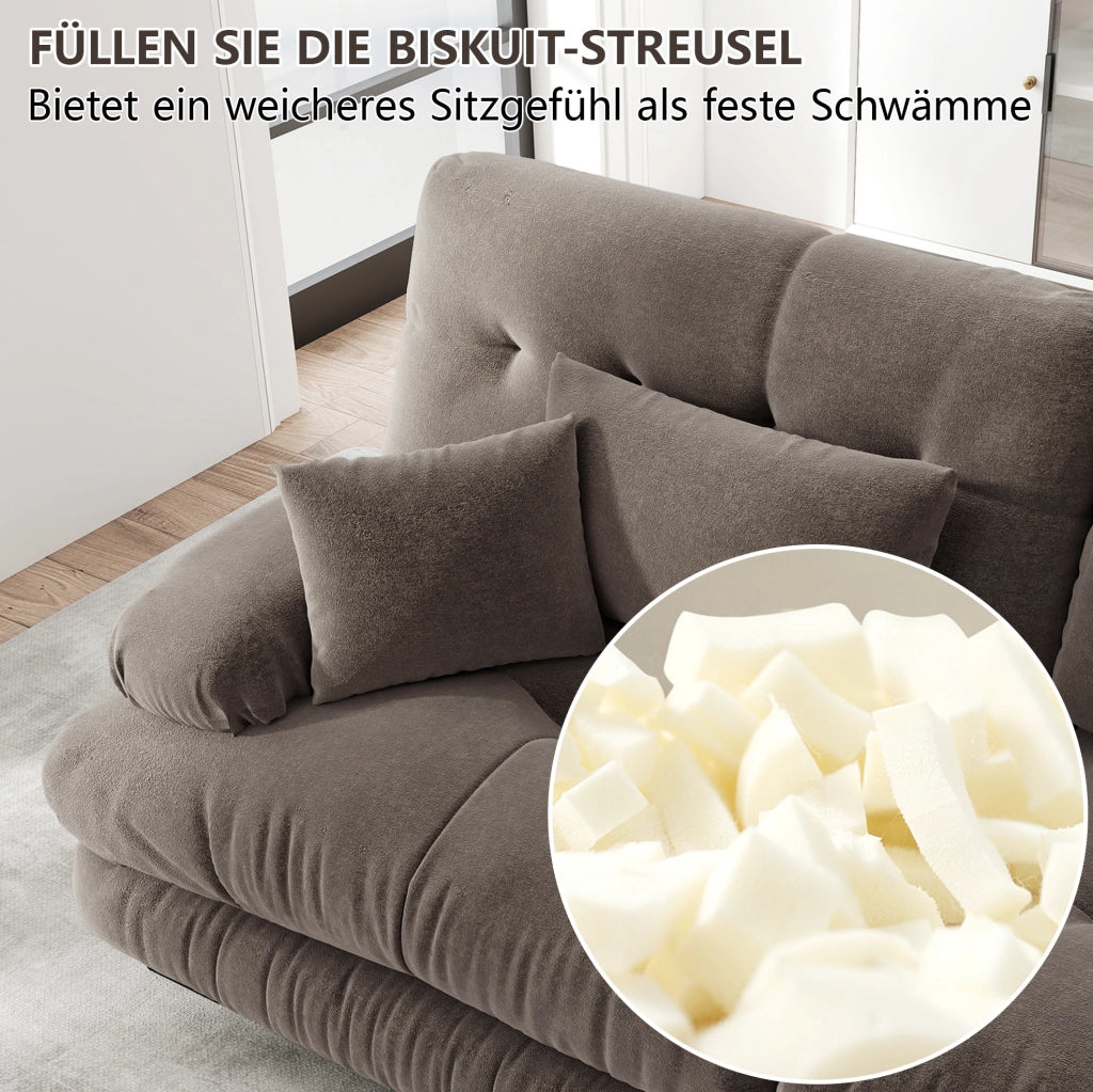 Set di divani modulari in ciniglia marrone con ottomane mobili