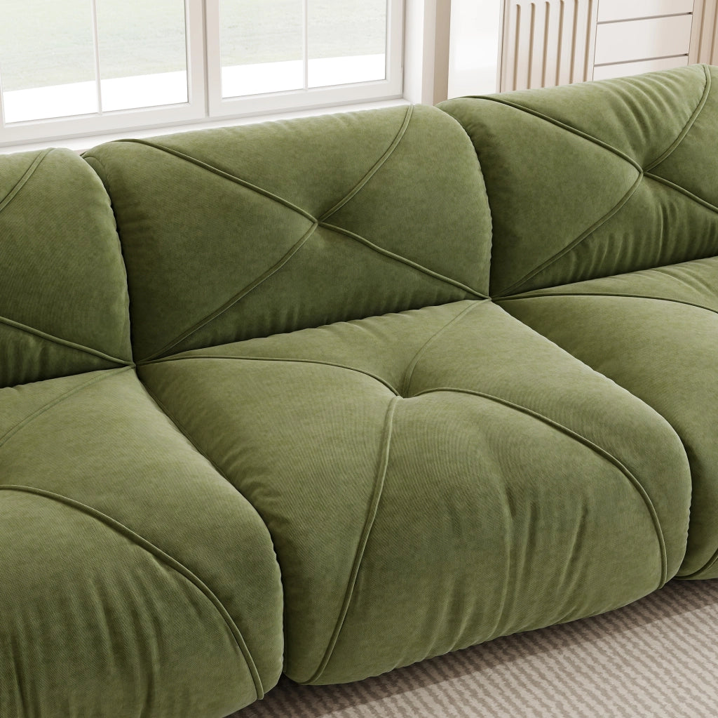 Sofa modulare a 2 posti senza telaio con schiuma ad alta densità 32D e rivestimento in tessuto chenille verde